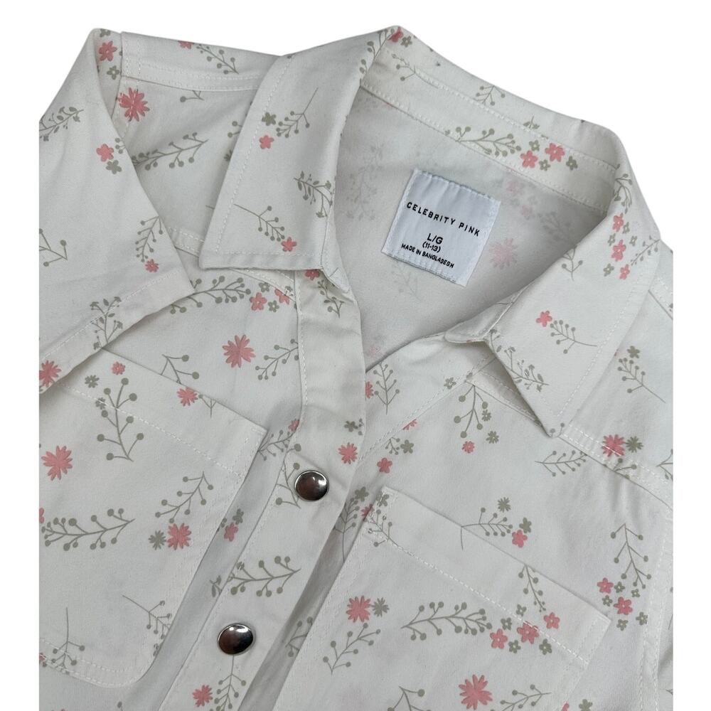 Celebrity Pink Cream with Pink Flowers Short Boilersuit Romper Button Up L 11-13